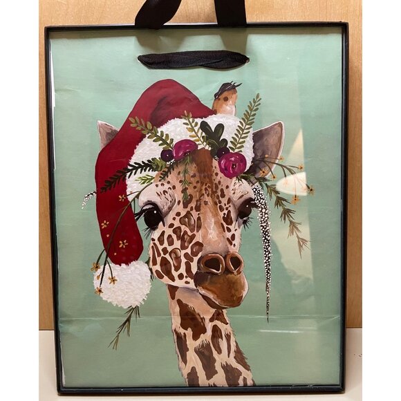 Adorable Giraffe Christmas Picture Handmade Vintage - Picture 1 of 4